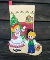 New BUCILLA Finished Stocking Kit VINTAGE 1990's Old Fashion Christmas Felt Stocking #82071 Kids Fireplace Santa Claus Pine Tree