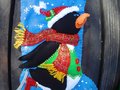 SKATING PENGUIN FINISHED Christmas Stocking Dimensions Feltworks From Kit 8123 Snow Ice Birds Applique Felt Completed!