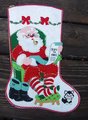 Handmade FINISHED Bucilla Kit He's Making A List - Christmas Felt Applique Holiday Stocking Kit 48974 Santa Mrs Claus Tree Ornaments