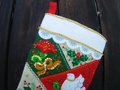 Christmas Stocking Bucilla HANDMADE Elegant Patchwork Holiday Stocking Embroidered Stocking, Stockings With Name, Finished Stockings