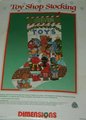 Christmas Stocking Vintage Retro 1980's HANDMADE Finished Dimensions Toy Shop NEEDLEPOINT Custom Holiday Decor Santa Claus Decorating