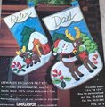 FINISHED HANDMADE LEEWARDS Rare Vintage Pair 1979 Santa & Reindeer Felt Christmas Stockings Fireplace Lodge Holiday Decor Retro