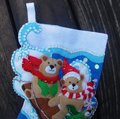 New HANDMADE Winter SLEDDING BEARS Finished Felt Kit Christmas Stocking Design Works 5085 Holiday Decor Custom Stocking