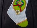 Rare Vintage 1960's Christmas Stocking, Handmade FELT ORIGINALS Stocking, Wreath in Green Holiday Stocking, Custom Stocking