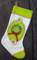 Rare Vintage 1960's Christmas Stocking, Handmade FELT ORIGINALS Stocking, Wreath in Green Holiday Stocking, Custom Stocking