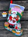 Christmas Stocking, Finished Bucilla Kit, Handmade Santa's Sweet Shop, Holiday Stocking, ORIGINAL Bucilla Kit 86181, Felt, Beads, Sequins,