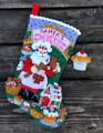 Christmas Stocking, Finished Bucilla Kit, Handmade Santa's Sweet Shop, Holiday Stocking, ORIGINAL Bucilla Kit 86181, Felt, Beads, Sequins,