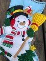 Finished Christmas Stocking BUCILLA Snowman With Broom Festive Holiday Fireplace Holiday Wall Art Custom Decor Family Gift