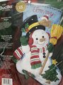 Finished Christmas Stocking BUCILLA Snowman With Broom Festive Holiday Fireplace Holiday Wall Art Custom Decor Family Gift