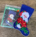 Personalized Christmas Stocking Finished Bucilla Kit Handmade Vintage 1980's Santa & Poinsettia Christmas Stocking