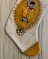 Rare Vintage 1960's Christmas Stocking, Handmade FELT ORIGINALS Stocking, Mouse in Deep Yellow Holiday Stocking, Custom Stocking