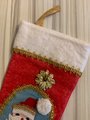 Handmade Christmas Stocking FELT ORIGINALS Santa in Red STOCKING Wreath Vintage Fully Lined Stocking Retro Wall Decor