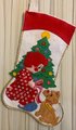 Vintage Christmas Stocking 1960's Handmade Felt Holiday Stocking Girl W/ Sold Puppy Dog Christmas Tree Custom Stockings Wall Art Deco