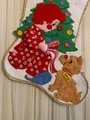 Vintage Christmas Stocking 1960's Handmade Felt Holiday Stocking Girl W/ Sold Puppy Dog Christmas Tree Custom Stockings Wall Art Deco