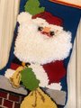 Christmas Stocking, Vintage 1978 SUNSET NEEDLEPOINT, FINISHED Santa on a Rooftop, Needlepoint Holiday Stocking From 6020 Kit