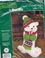 Christmas Stocking, Custom Stocking, Handmade Bucilla SNOW BEAR Holiday Stocking, 1980's Personalized Stocking, Teddy Bear Stocking