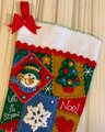 Handmade Christmas Stocking, Finished Bucilla Kit, Seasonal Patchwork Handmade, #85104, Santa Claus, Snowman, Christmas Tree,