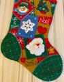 Handmade Christmas Stocking, Finished Bucilla Kit, Seasonal Patchwork Handmade, #85104, Santa Claus, Snowman, Christmas Tree,