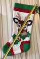 Custom Christmas Stocking, Vintage Bernat Rudolph Reindeer Handmade Needlepoint Holiday Stocking, Custom Stocking, Personalized Stockings