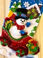 Christmas Stocking, Handmade SNOWMAN DELIVERIES #89456E, Embroidered Stocking, Finished BUCILLA Kit, Fireplace Decor, Personalized Stocking