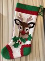 Custom Christmas Stocking, Vintage Bernat Rudolph Reindeer Handmade Needlepoint Holiday Stocking, Custom Stocking, Personalized Stockings