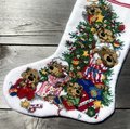 Christmas Stocking, FINISHED 1994 Dimensions Angel Bears Stocking, Handmade Counted Cross Stitch Holiday Stocking, Needlepoint