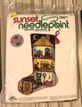 Vintage 1980 Sunset Needlepoint Kit, CHRISTMAS DOLLHOUSE Christmas Stocking Kit, DIY Holiday Stocking Craft Kit Needlework Sunset Stitchery