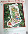 Christmas Stocking, FINISHED 1994 Dimensions Angel Bears Stocking, Handmade Counted Cross Stitch Holiday Stocking, Needlepoint