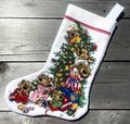 Christmas Stocking, FINISHED 1994 Dimensions Angel Bears Stocking, Handmade Counted Cross Stitch Holiday Stocking, Needlepoint