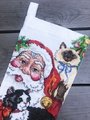 Christmas Stocking, FINISHED 1995 Bucilla Santa's Furry Friends Stocking, Handmade Counted Cross Stitch Holiday Stocking, Needlepoint