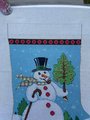 Handpainted Needlepoint NEW Vintage BUTTONED UP Super Jumbo Christmas Stocking Canvas Snowman with Cane