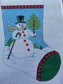 Handpainted Needlepoint NEW Vintage BUTTONED UP Super Jumbo Christmas Stocking Canvas Snowman with Cane
