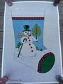 Handpainted Needlepoint NEW Vintage BUTTONED UP Super Jumbo Christmas Stocking Canvas Snowman with Cane