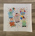 Vintage Handpainted ROSALIE Needlepoint Canvas Happy Clowns Hand Painted Gorgeous Design Embroidery Birthday Clowns