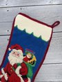 Christmas Holiday Stocking FINISHED Vintage 1980s Santa Down The Chimney Lined Needlepoint Embroidered Stocking