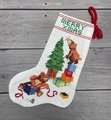 Finished Vintage Christmas Stocking SUNSET Jingles Trims A Tree Needlepoint Holiday Needlework Sunset Stitchery