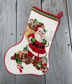Christmas Stocking FINISHED Vintage NEEDLE TREASURES Santa and His Elves Needlepoint Holiday Stocking Toys Bag Pipe