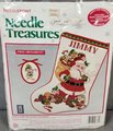 Christmas Stocking FINISHED Vintage NEEDLE TREASURES Santa and His Elves Needlepoint Holiday Stocking Toys Bag Pipe