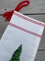 Finished Vintage Christmas Stocking SUNSET Jingles Trims A Tree Needlepoint Holiday Needlework Sunset Stitchery