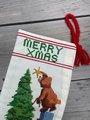 Finished Vintage Christmas Stocking SUNSET Jingles Trims A Tree Needlepoint Holiday Needlework Sunset Stitchery