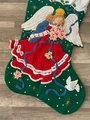 NEW BUCILLA Handmade Finished JUMBO Poinsettia Princess Angel Felt Christmas Stocking from #84080 1990s Holiday Decor!