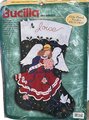 NEW BUCILLA Handmade Finished JUMBO Poinsettia Princess Angel Felt Christmas Stocking from #84080 1990s Holiday Decor!