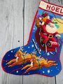 Finished Vintage Christmas Stocking SUNSET Needlepoint Santa Claus "Dash Away All" Holiday Decor