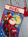 Finished Vintage Christmas Stocking SUNSET Needlepoint Santa Claus "Dash Away All" Holiday Decor