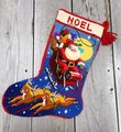 Finished Vintage Christmas Stocking SUNSET Needlepoint Santa Claus "Dash Away All" Holiday Decor