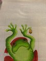 Very Rare Needlepoint Canvas Stocking Handpainted SUSAN ROBERTS Santa Frog Canvas CE 1562 Holiday Decor