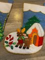 FINISHED HANDMADE LEEWARDS Rare Vintage Pair 1979 Santa & Reindeer Felt Christmas Stockings Fireplace Lodge Holiday Decor Retro