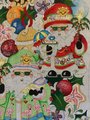 GORGEOUS Vintage STRICTLY CHRISTMAS Handpainted Needlepoint Stocking Canvas Tropical Squatty Santas Design #CS462