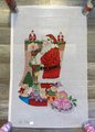 Handpainted Needlepoint Christmas Stocking Vintage ALEXA DESIGNS Santa with Stockings Canvas Embroidery Decor