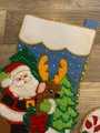 FINISHED HANDMADE LEEWARDS Rare Vintage Pair 1979 Santa & Reindeer Felt Christmas Stockings Fireplace Lodge Holiday Decor Retro